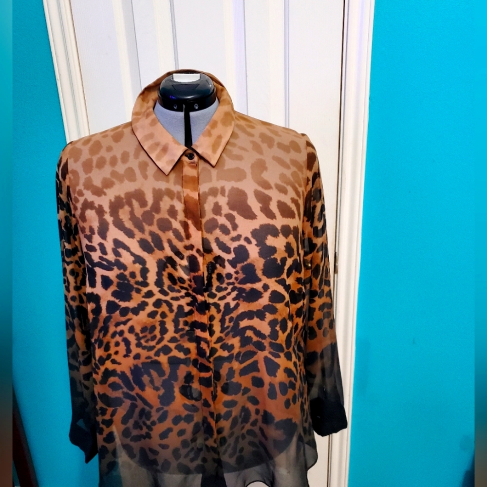 Leopard Print Sheer Blouse
